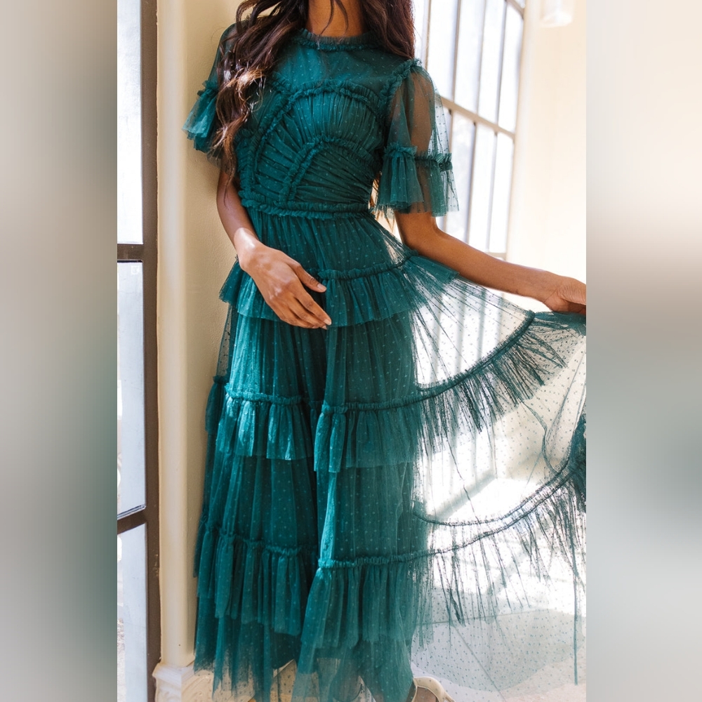 Ivy City Co Whimsical Dress In Emerald